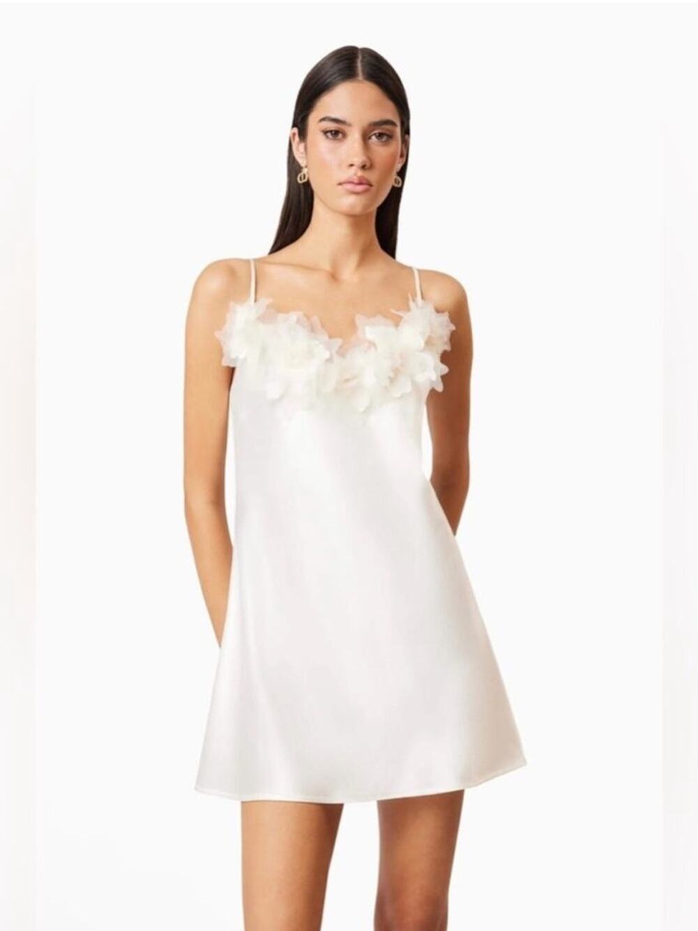 Elliatt Katalina 3D Floral Appliqué Mini Dress in Ivory S
